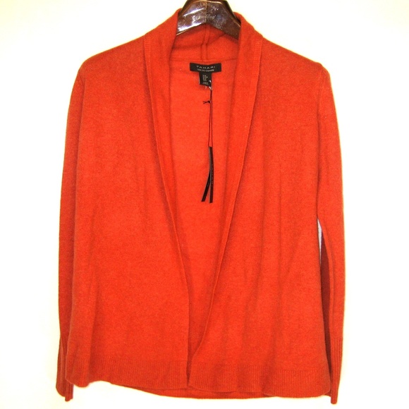 TAHARI ⚜  WOMEN'S ORANGE CASHMERE FASHION CARDIGAN - Picture 1 of 3